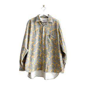 Replay Men's Corduroy Paisley Button Up Poplin Shirt Multicolor Yellow XXL